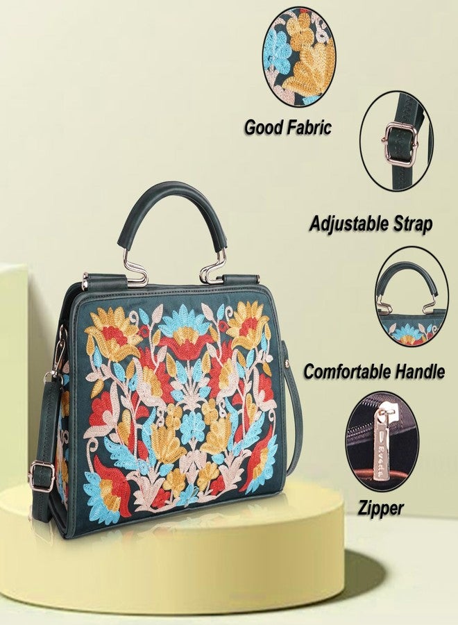 EVEDA Synthetic Leather Stylish Trendy Design Shoulder Crossbody Hobo Women Handbag, Green - Image 2